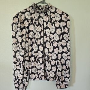Mellóday Black Floral High Neck Blouse Size Medium